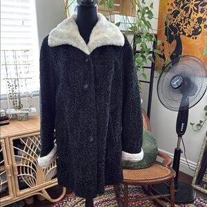 Vintage 50s/60s Item House Union Made Black Faux Persian Lamb Beatnik Coat